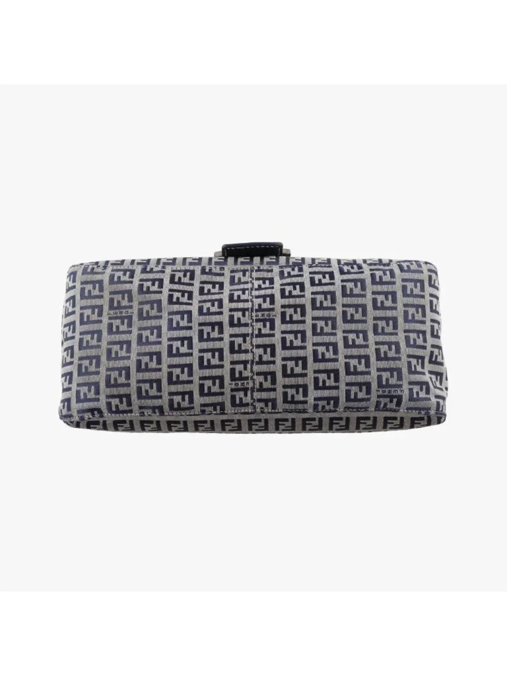 Fendi Mamma Bucket Zucchino Pattern Navy Gray Canvas Leather Shoulder